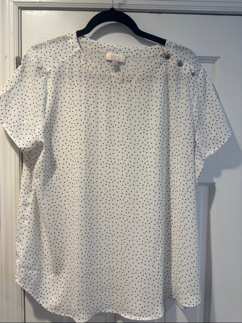 LOFT White Short Sleeve Polka Dot Top with Shoulder Buttons